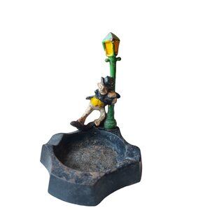 Drunken Man on Hanging On to a Lightpost Ashtray Cast Iron Vintage